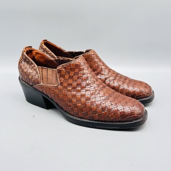 Cole Haan Shoes Womens 7 Brown Leather Western Woven Slip On Vintage Heels - Picture 2 of 11